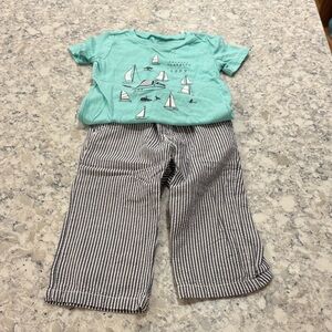 Teal Graphic Tee and Striped Pants Set